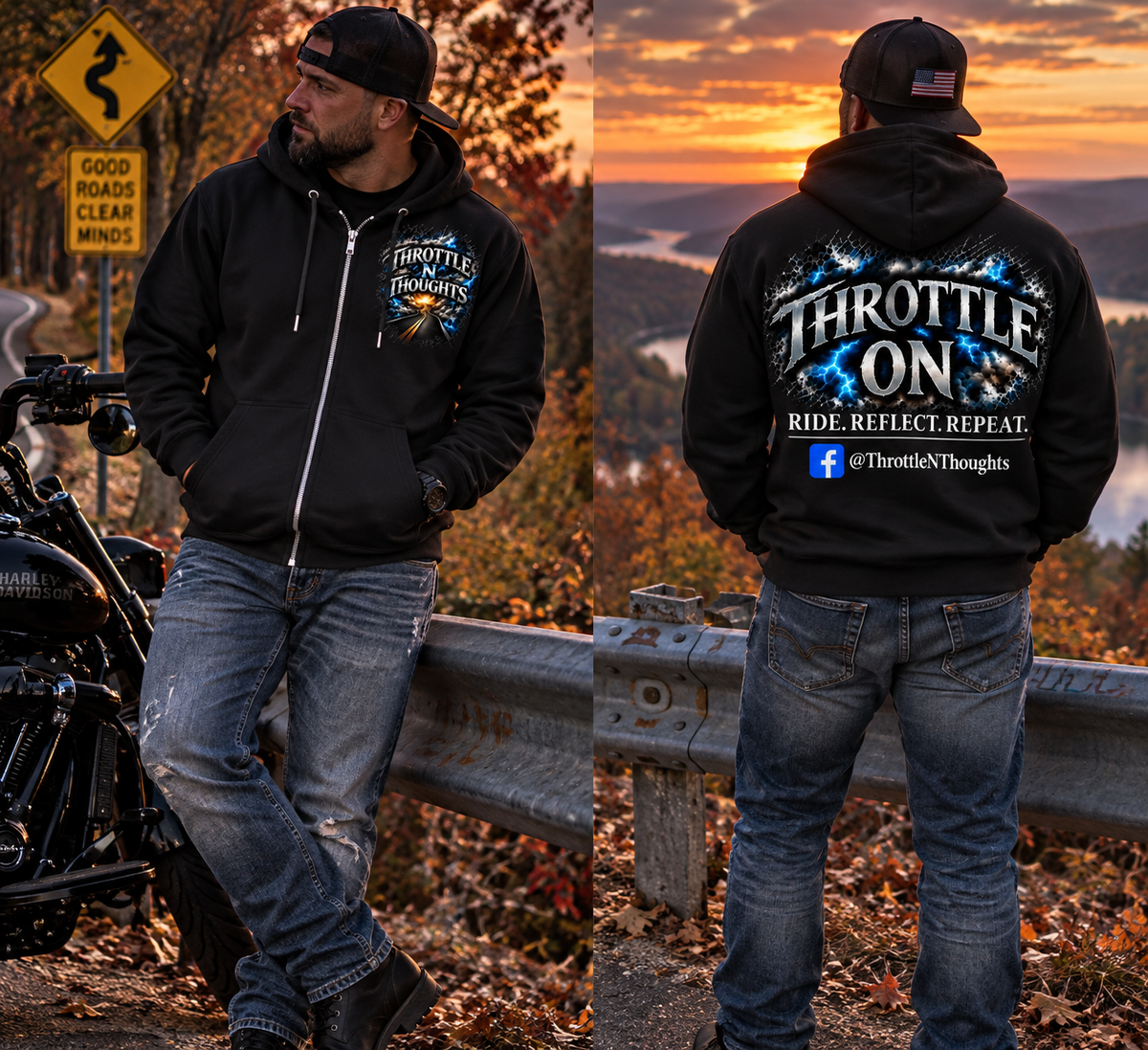 Throttle N Thoughts-Zip Up Hoodie